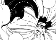 Matsuri attempting to devour Konohamaru (Image via Shueisha).